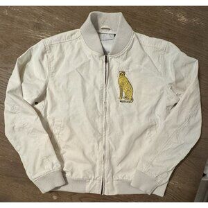 DEUS EX MACHINA GARTH BOMBER JACKET Sz XL Jaguar Patch Full Zip White